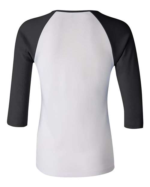 Bella + Canvas B2000 Ladies' Baby Rib 3/4-Sleeve Contrast Raglan T-Shirt #color_WHITE/ BLACK