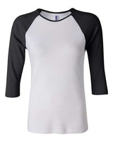 Bella + Canvas B2000 Ladies' Baby Rib 3/4-Sleeve Contrast Raglan T-Shirt #color_WHITE/ BLACK