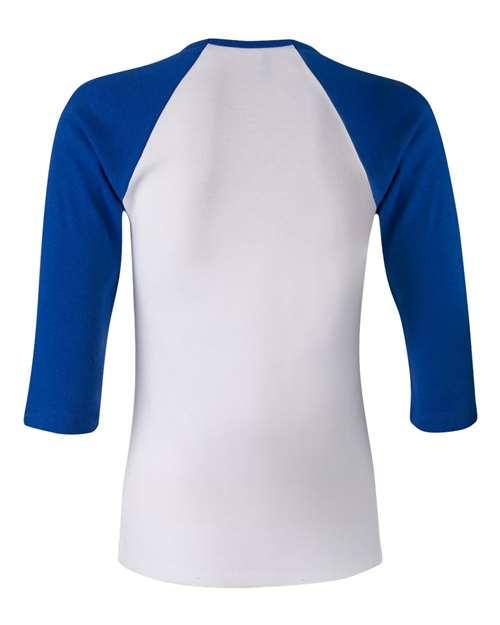 Bella + Canvas B2000 Ladies' Baby Rib 3/4-Sleeve Contrast Raglan T-Shirt #color_WHITE/ TR ROYAL