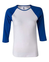 Bella + Canvas B2000 Ladies' Baby Rib 3/4-Sleeve Contrast Raglan T-Shirt #color_WHITE/ TR ROYAL