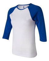 Bella + Canvas B2000 Ladies' Baby Rib 3/4-Sleeve Contrast Raglan T-Shirt #color_WHITE/ TR ROYAL