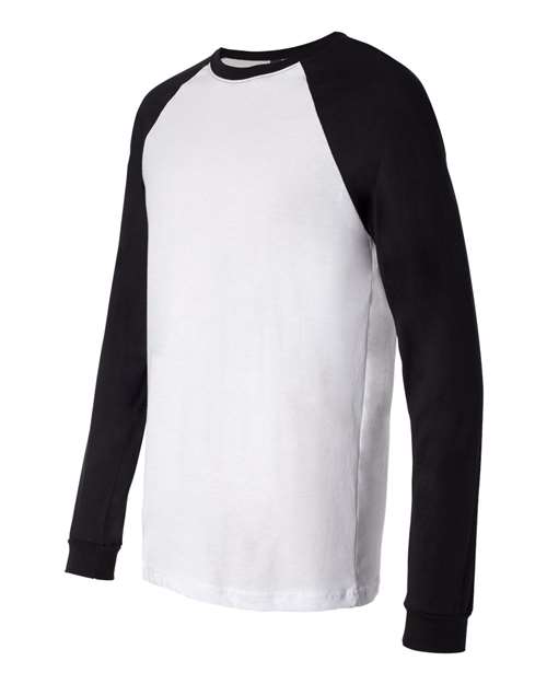 Bella + Canvas 3000C Men's Jersey Long-Sleeve Baseball T-Shirt #color_WHITE/ BLACK