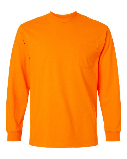 Gildan G241 Adult Ultra Cotton Long-Sleeve Pocket T-Shirt #color_S ORANGE