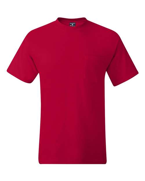 Hanes 5190P Adult Beefy-T with Pocket #color_DEEP RED