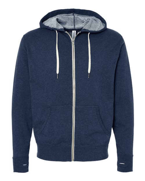 Independent Trading Co. PRM90HTZ Heathered French Terry Full-Zip Hooded Sweatshirt #color_Navy Heather