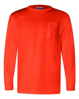 Bayside BA3055 Unisex Union-Made Long-Sleeve Pocket Crew T-Shirt #color_BRIGHT ORANGE