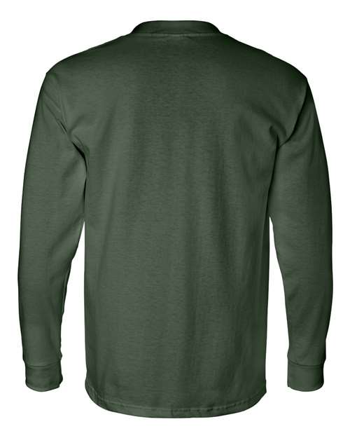 Bayside BA8100 Adult 6.1 oz., 100% Cotton Long Sleeve Pocket T-Shirt #color_FOREST GREEN