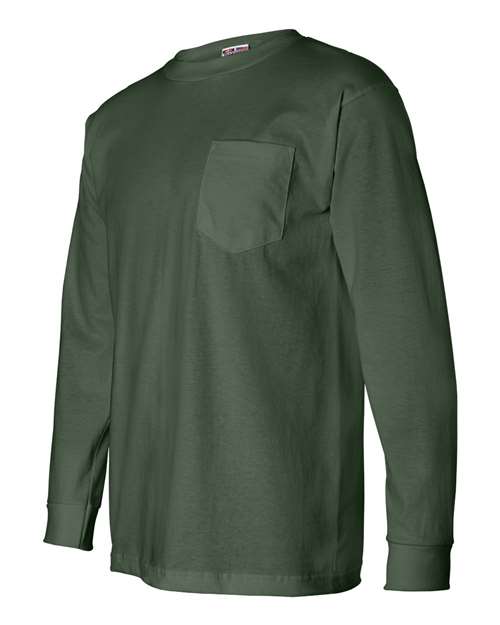 Bayside BA8100 Adult 6.1 oz., 100% Cotton Long Sleeve Pocket T-Shirt #color_FOREST GREEN
