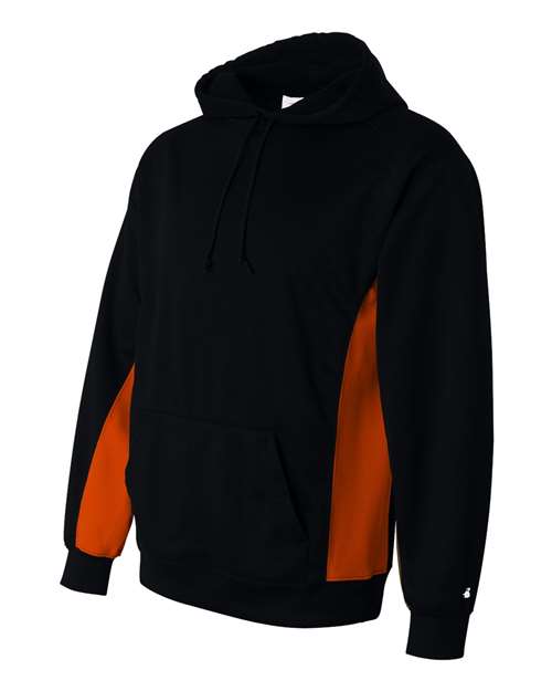 Badger 1454 Performance Fleece Hooded Sweatshirt #color_Black/ Burnt Orange