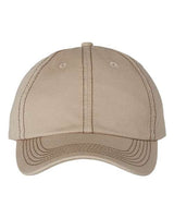 Valucap VC300A Bio-Washed Classic Dad Hat #color_Khaki/ Brown Stitch
