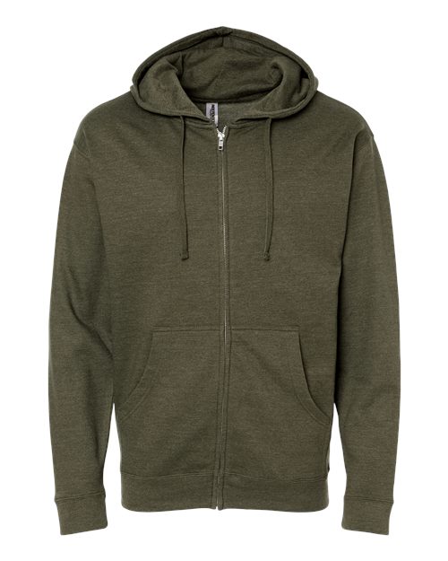 Independent Trading Co. SS4500Z Midweight Full-Zip Hooded Sweatshirt #color_Army Heather