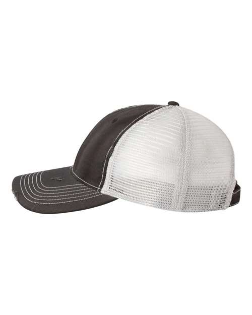 Valucap 3150 Bounty Dirty-Washed Mesh-Back Cap #color_Black/ Silver
