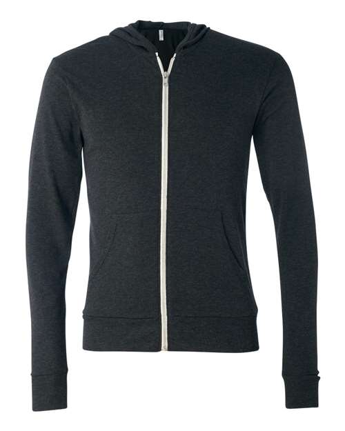 Bella + Canvas 3939 Unisex Triblend Full-Zip Lightweight Hoodie #color_CHAR-BLACK TRIB