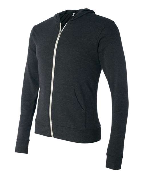 Bella + Canvas 3939 Unisex Triblend Full-Zip Lightweight Hoodie #color_CHAR-BLACK TRIB