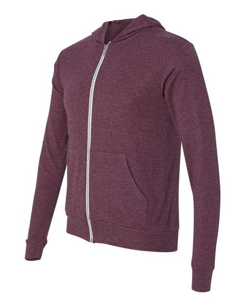 Bella + Canvas 3939 Unisex Triblend Full-Zip Lightweight Hoodie #color_MAROON TRIBLEND