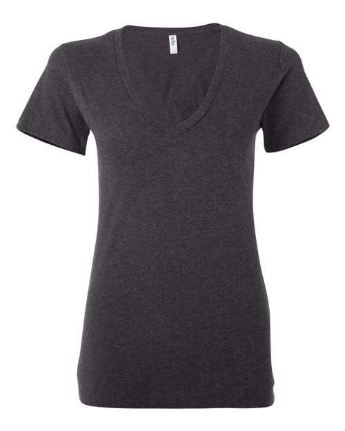 Bella + Canvas B6035 Ladies' Jersey Short-Sleeve Deep V-Neck T-Shirt #color_DRK GREY HEATHER
