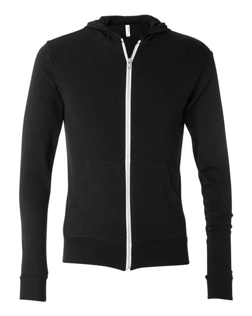 Bella + Canvas 3939 Unisex Triblend Full-Zip Lightweight Hoodie #color_BLACK TRIBLEND
