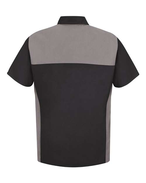 Red Kap SP28 Short Sleeve Motorsports Shirt #color_Black/ Silver