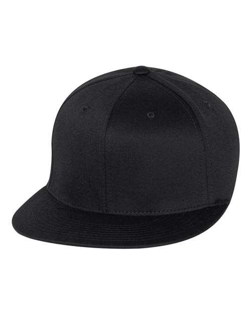 Flexfit 6297F Adult Wooly Twill Pro Baseball On-Field Shape Cap with Flat Bill #color_BLACK
