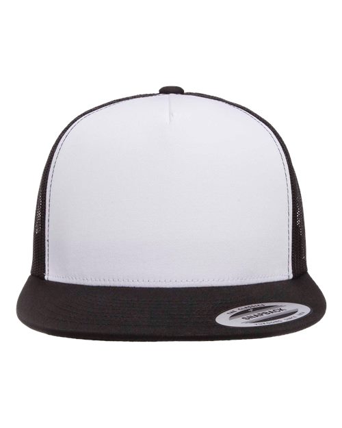 Yupoong 6006W Adult Classic Trucker with White Front Panel Hat #color_BLACK/ WHT/ BLK