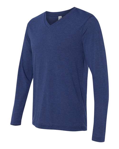Bella + Canvas 3425 Unisex Jersey Long-Sleeve V-Neck T-Shirt #color_NAVY TRIBLEND