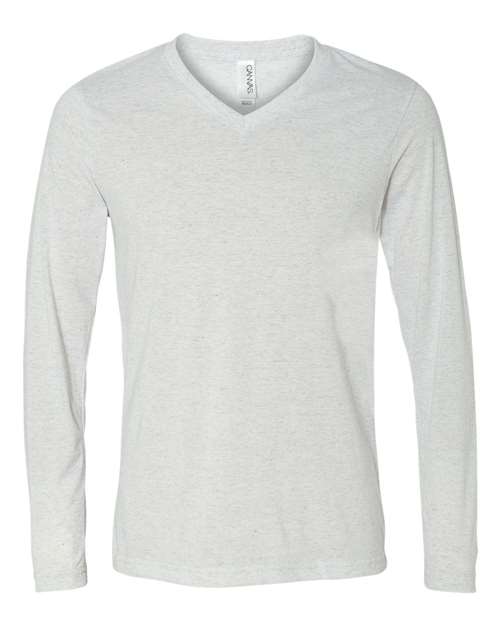 Bella + Canvas 3425 Unisex Jersey Long-Sleeve V-Neck T-Shirt #color_WHT FLECK TRIBLD