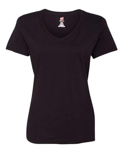 Hanes S04V Ladies' Nano-T V-Neck T-Shirt #color_BLACK