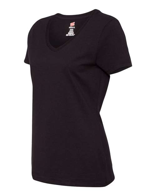 Hanes S04V Ladies' Nano-T V-Neck T-Shirt #color_BLACK