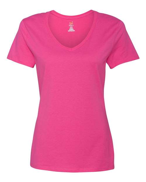 Hanes S04V Ladies' Nano-T V-Neck T-Shirt #color_WOW PINK
