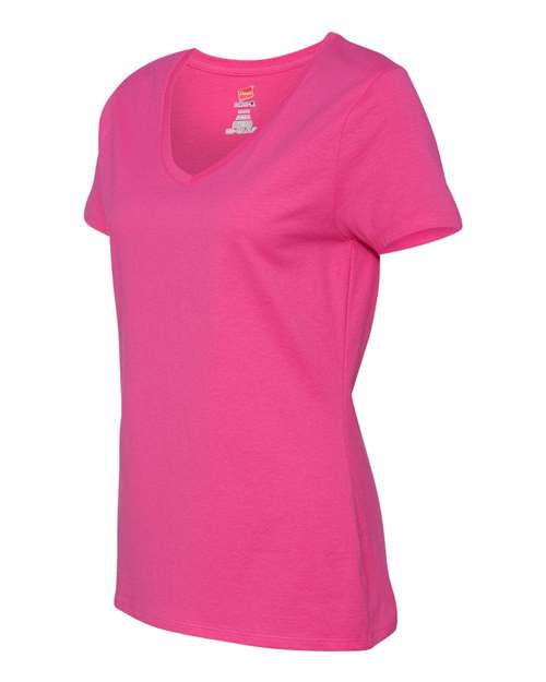 Hanes S04V Ladies' Nano-T V-Neck T-Shirt #color_WOW PINK
