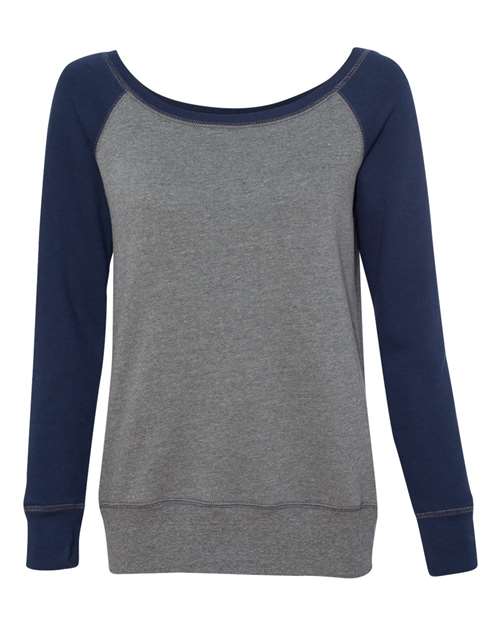 Bella + Canvas 7501 Ladies' Sponge Fleece Wide Neck Sweatshirt #color_DP HEATHER/ NAVY