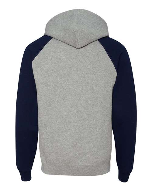 Jerzees 96CR Adult NuBlend Colorblock Raglan Pullover Hooded Sweatshirt #color_OXFORD/ J NAVY