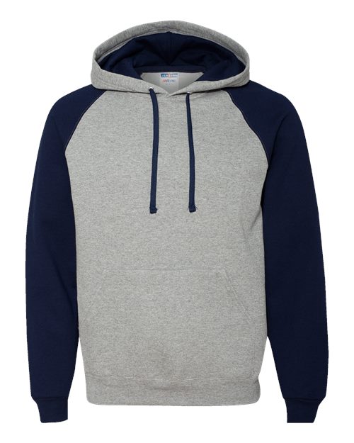 Jerzees 96CR Adult NuBlend Colorblock Raglan Pullover Hooded Sweatshirt #color_OXFORD/ J NAVY