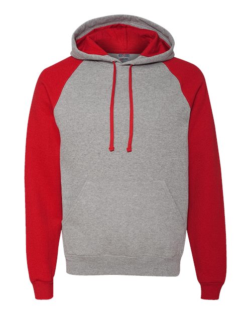 Jerzees 96CR Adult NuBlend Colorblock Raglan Pullover Hooded Sweatshirt #color_OXFORD/ TRUE RED