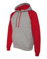 Jerzees 96CR Adult NuBlend Colorblock Raglan Pullover Hooded Sweatshirt #color_OXFORD/ TRUE RED