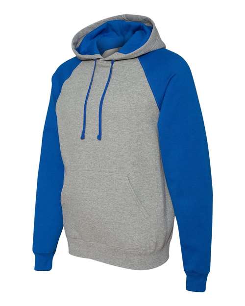 Jerzees 96CR Adult NuBlend Colorblock Raglan Pullover Hooded Sweatshirt #color_OXFORD/ ROYAL