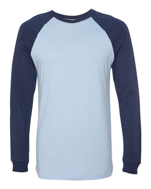 Bella + Canvas 3000C Men's Jersey Long-Sleeve Baseball T-Shirt #color_BABY BLUE/ NAVY