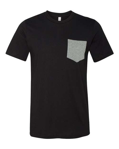 Bella + Canvas 3021 Men's Jersey Short-Sleeve Pocket T-Shirt #color_BLACK/ DEEP HTHR