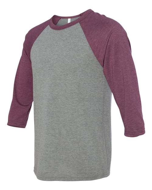 Bella + Canvas 3200 Unisex 3/4-Sleeve Baseball T-Shirt #color_GRY/ MAROON TRB