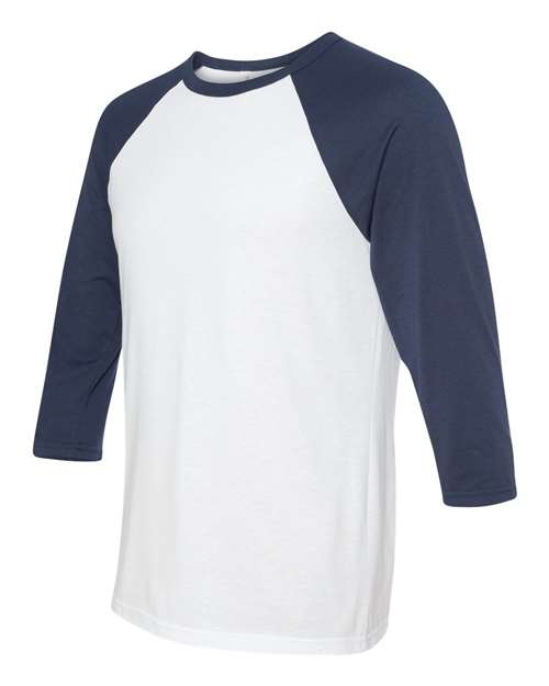 Bella + Canvas 3200 Unisex 3/4-Sleeve Baseball T-Shirt #color_WHITE/ NAVY