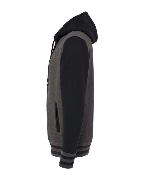 Independent Trading Co. IND45UVZ Heavyweight Varsity Full-Zip Hooded Sweatshirt #color_Charcoal Heather/ Black