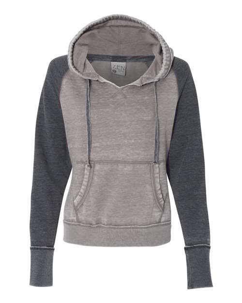J America JA8926 Ladies' Zen Contrast Pullover Hooded Sweatshirt #color_CEMENT/ DK SMOKE