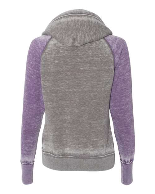 J America JA8926 Ladies' Zen Contrast Pullover Hooded Sweatshirt #color_CEMENT/ VERY BRY