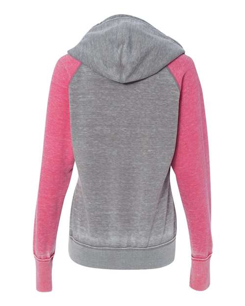 J America JA8926 Ladies' Zen Contrast Pullover Hooded Sweatshirt #color_CEMENT/ WILDBRRY