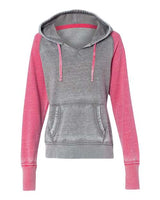 J America JA8926 Ladies' Zen Contrast Pullover Hooded Sweatshirt #color_CEMENT/ WILDBRRY