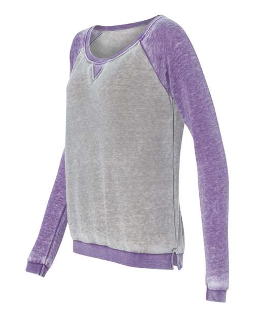 J America JA8927 Ladies' Zen Contrast Crew #color_CEMENT/ VERY BRY