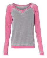 J America JA8927 Ladies' Zen Contrast Crew #color_CEMENT/ WILDBRRY