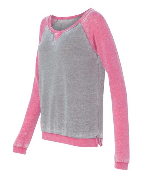 J America JA8927 Ladies' Zen Contrast Crew #color_CEMENT/ WILDBRRY