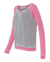 J America JA8927 Ladies' Zen Contrast Crew #color_CEMENT/ WILDBRRY
