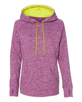 J America JA8616 Ladies' Cosmic Contrast Fleece Hooded Sweatshirt #color_MAG FLCK/ NEO YL